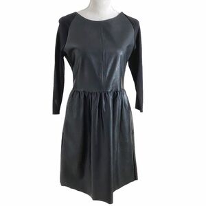RICH & ROYAL BLACK FAUX LEATHER PANEL HALF RAGLAN SLEEVES MINI DRESS - M